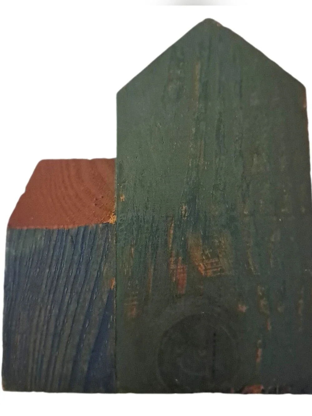 Vintage 2002 Interior Accents Homespun Primitive Wooden Block Houses Set of 2